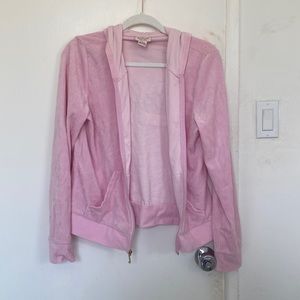 Juicy Couture Pink velour zip up hoodie with gold print size L